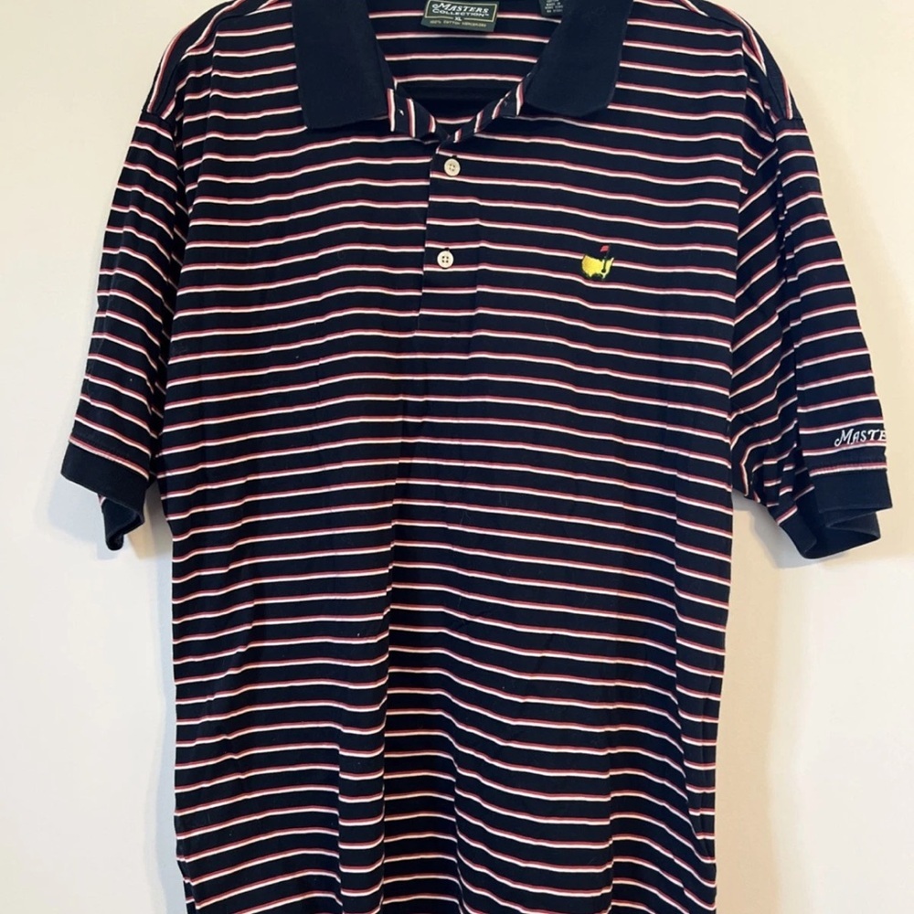 Masters Collection Men’s Golf Polo Blue Striped 100% Cotton Size XL